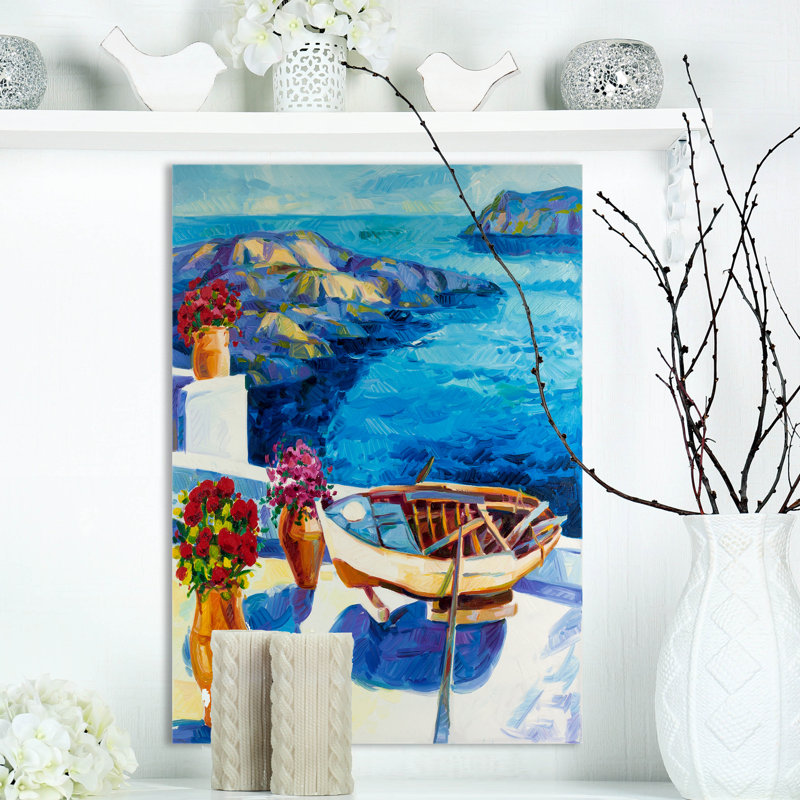 Reproduction d’art sur toile tendue fleurs d’oia village, H 20 po x l 12 po x P 1po