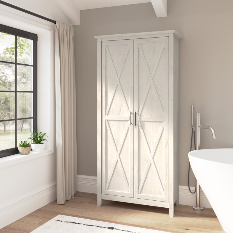 Huckins Engineered Wood Freestanding Bathroom Cabinet, Linen White Oak