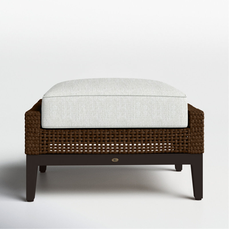 Repose-pieds d'extérieur tissé en osier Peninsule, Welt + bourre standard, Perle Bali, Acajou / châtaignier