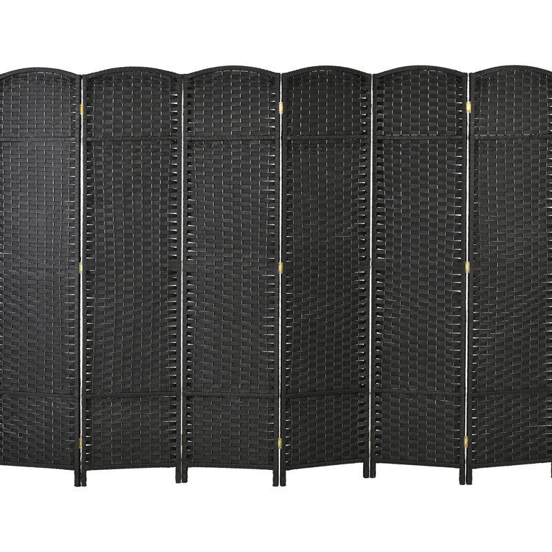 Paravent, écran d'intimité pliable à 6 panneaux de 5,6 pi de hauteur. Noir pour bureau à domicile, chambre à coucher. Cloison autoportante avec enchantement tissé à la main élégant et haut mur arqué, cloison. Chambre à coucher, bureau.