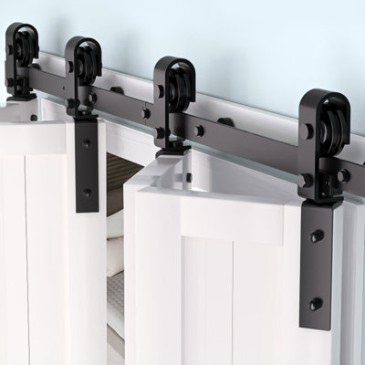 183cm Heavy Duty Bi-Folding Barn Door Hardware Kit | Smooth Quiet Rollers, 360° Brackets, 400lb Steel Rail for 4 Closet Doors