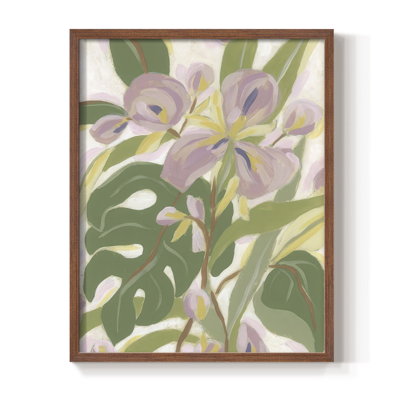 Orchidée tropicale brossée I, reproduction encadrée - bois massif, Noyer, H 15 po x l 12 po