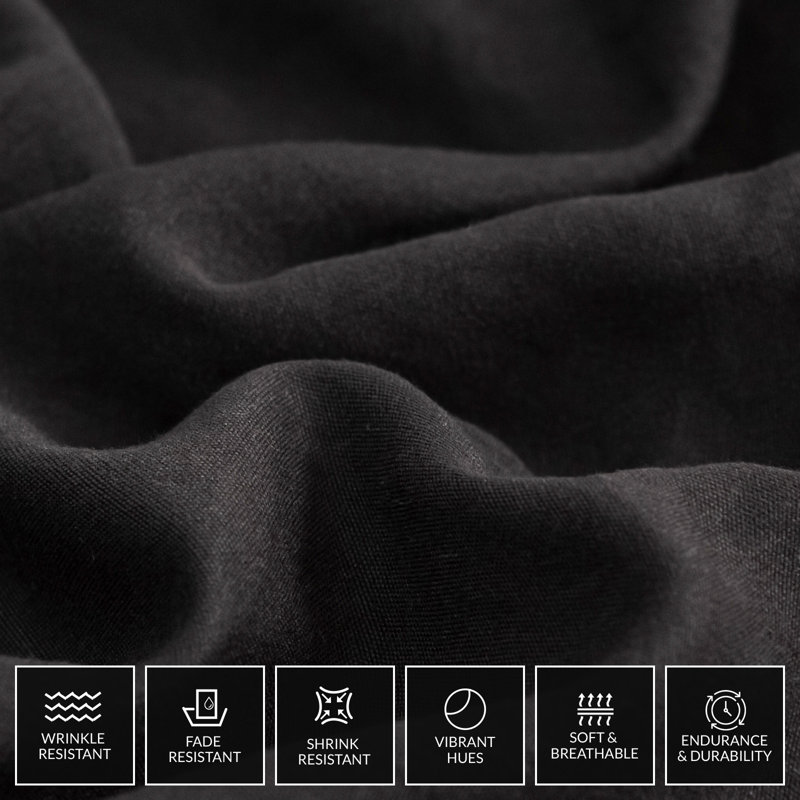 Microfiber Solid Colour Duvet Cover Set, Double (200cm x 200cm), Black