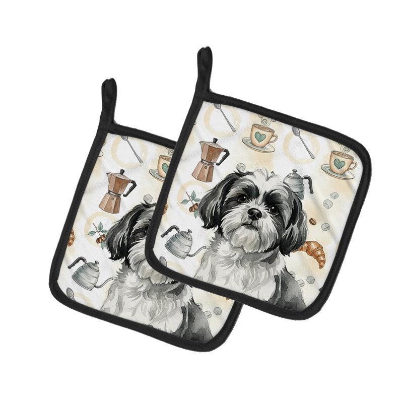 Paire de poignées noires et blanches Shih Tzu