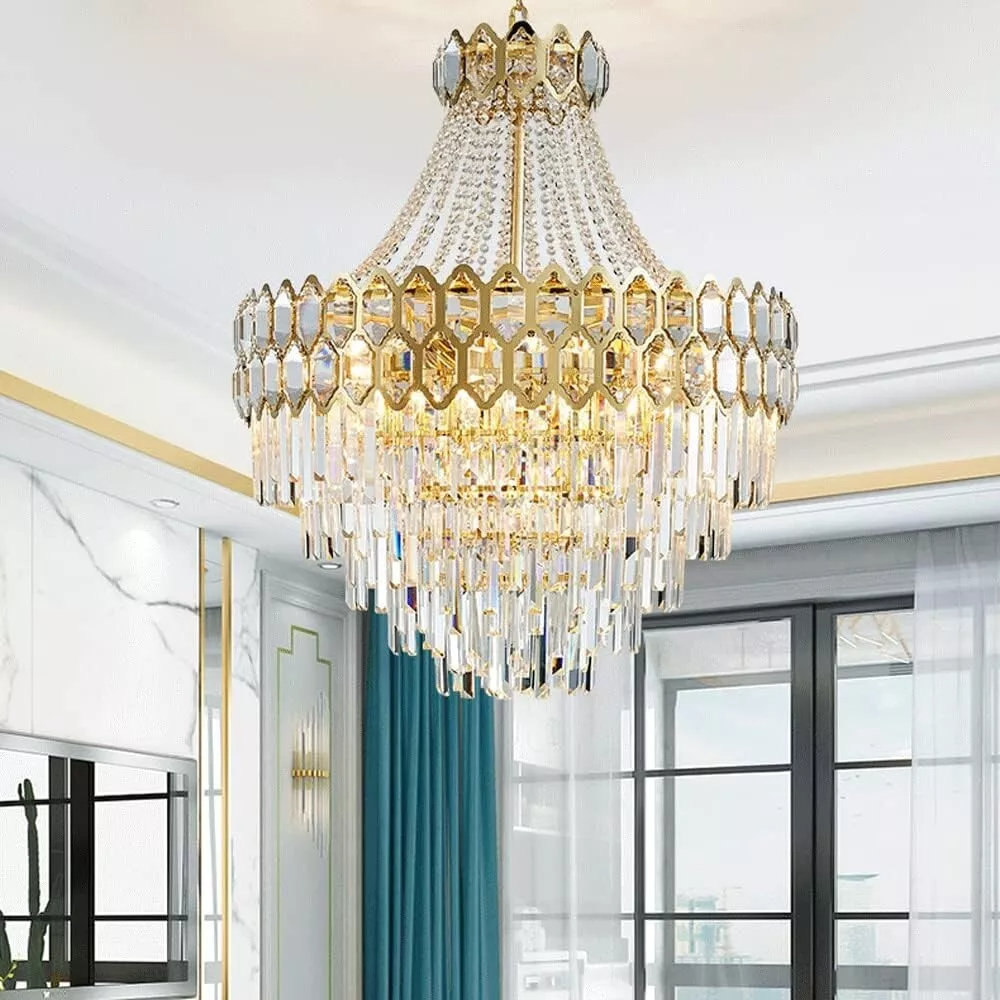 Hanceville 21 - Modern Crystal Chandelier – Clear K9 Crystal Droplet Glass Pendant Light with Chain, Elegant Ceiling Fixture for Dining Room, Living R