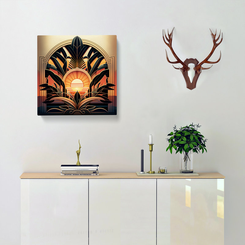 Art Deco Sunset Neo-Traditional - Wrapped Canvas - Framed Print, 50cm H x 50cm W x 3cm D
