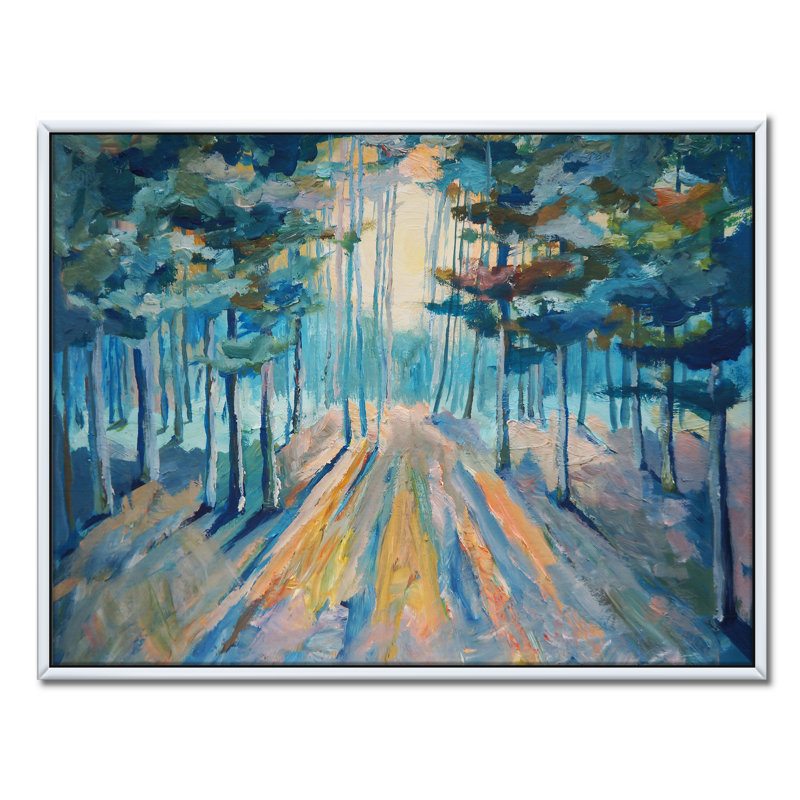 Peint à la main au soleil dans la forêt d'hiver - reproduction d'art sur toile, H 12 po x l 20 po x p 1 po