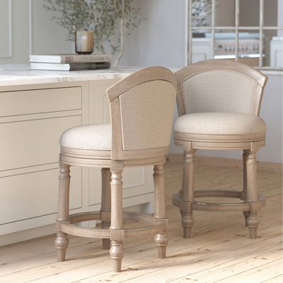 26-Inch Upholstered Bar Stool With Swivel, -Back Design, Counter-Height, Gray, Beige Back, Solid Wood Frame, Comfortable Support, Quick Assembly Counter-Height Stool, 26" Upholstered, Gray Color,