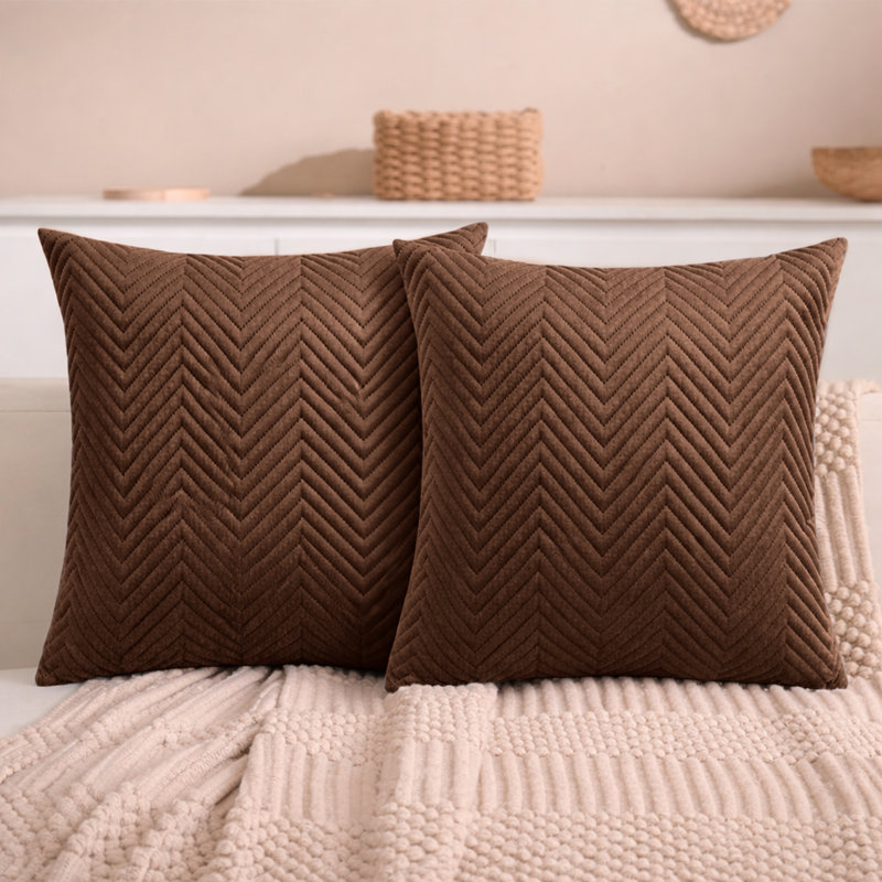 Aspire Homeware Embossed Square Velvet Cushion Cover, Coffee, Pack of 2