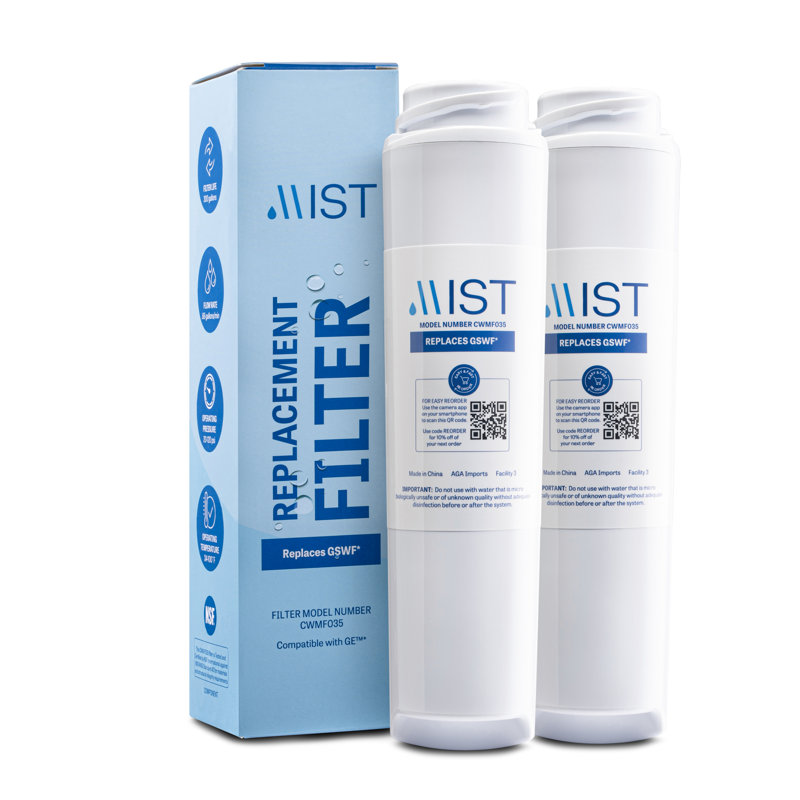 Mist GSWF Replacement Refrigerator Water Filter Compatible GE Models: GSWFDS, 100749-C, 100810/A, 8" H x 6" W x 3" D