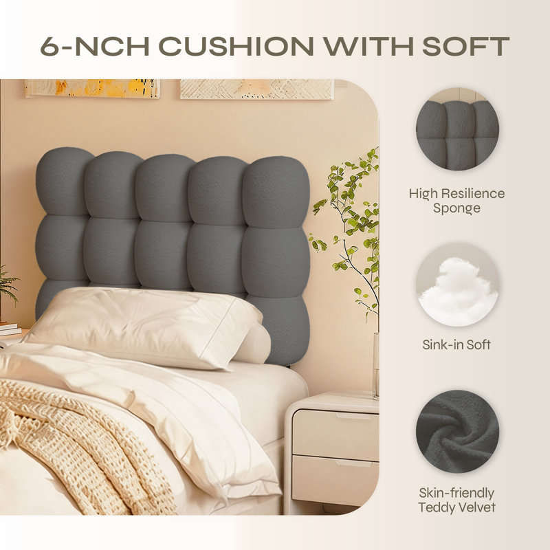 Cloud Padded Teddy Fabric Upholstered Headboard with High-Density Foam, No Drill Installation, Fits 8-14 Inch Mattresses