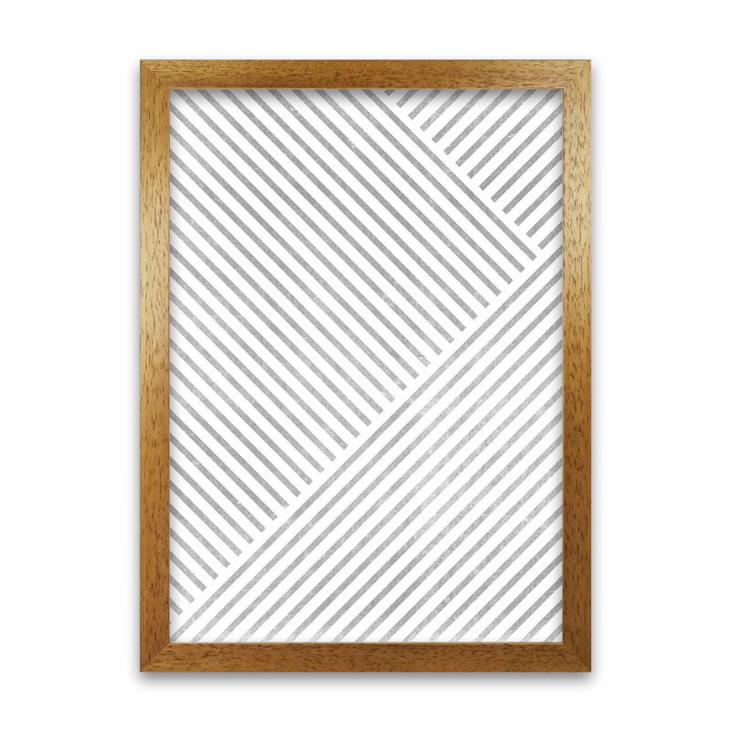 Mid Century Texture Lines B - Single Picture Frame Print, 42cm H x 30cm W x 3cm D, Oak Frame