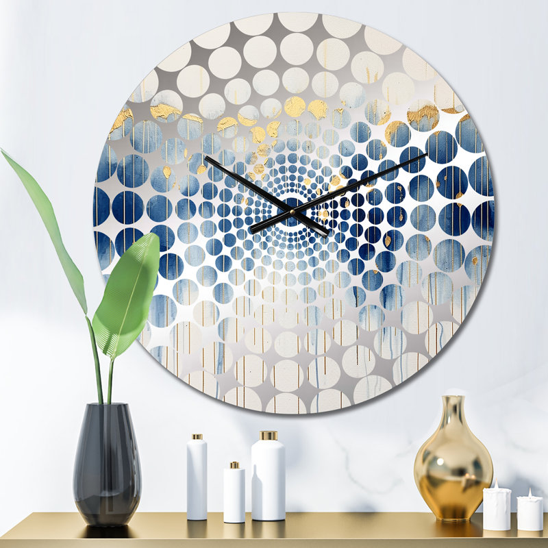 Tapisserie azur abstraite or et bleu V - peinture abstraite horloge murale, Petit
