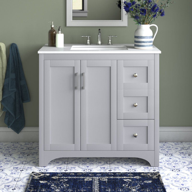Moore 36'' Single Bathroom Vanity with Engineered Marble Top, Gray
