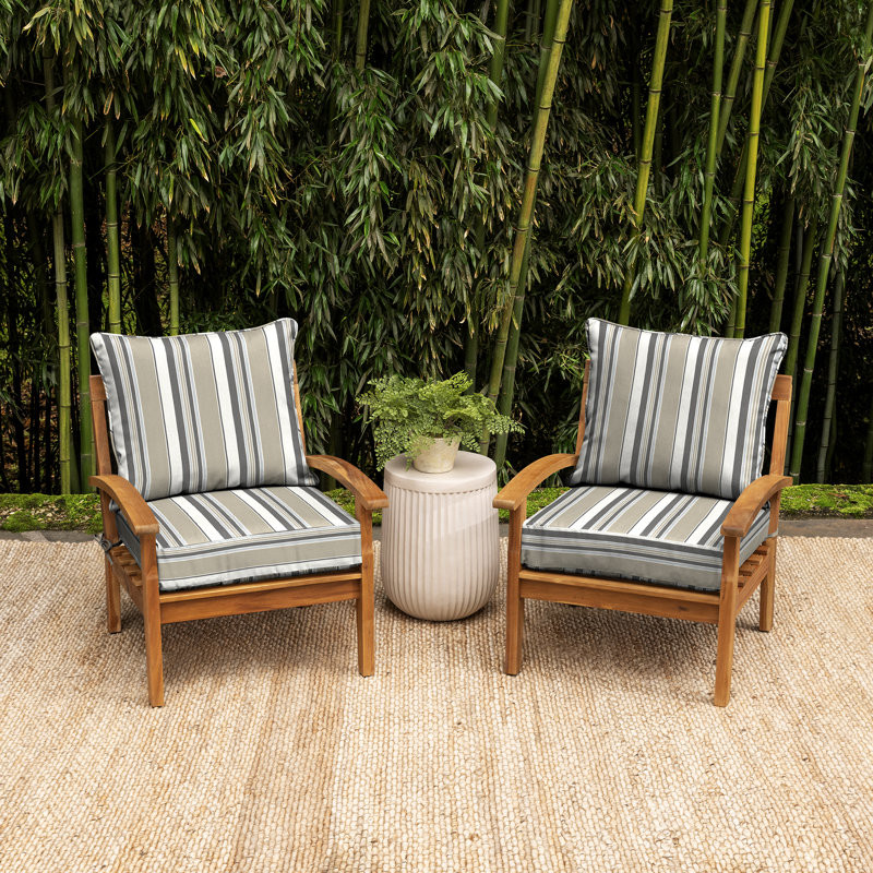 Taupe Grey Boardwalk Stripe Bamboo Polyester Outdoor Cushion Set