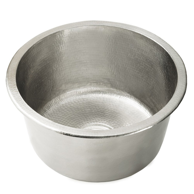 Redondo Chico Hand-Hammered Copper 15" L x 15" W Dual Mount Kitchen/Bar Sink, Brushed Nickel