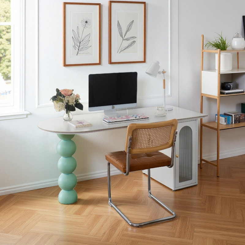 Light French style home desk and chair set, Green/White