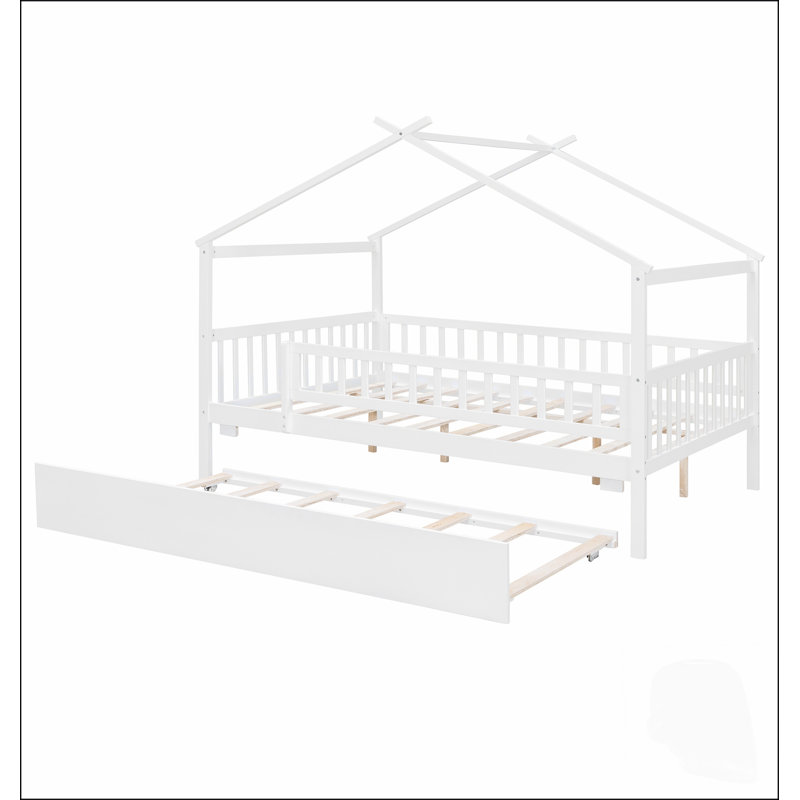 Lit cabane en bois pleine grandeur avec lit gigogne simple, design créatif et fonctionnel pour les chambres d'enfants, Double