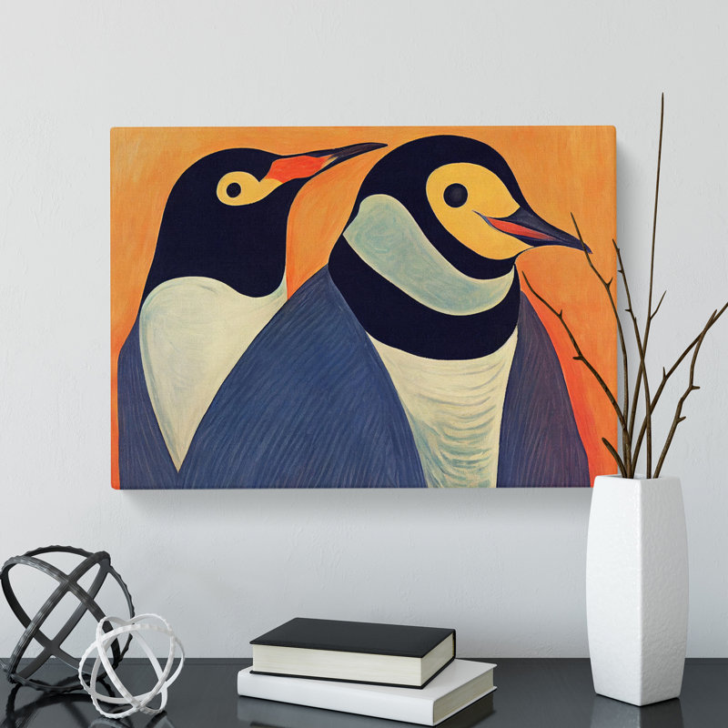 Vintage Penguin Abstract - Wrapped Canvas Painting, 40cm H x 60cm W x 3cm D