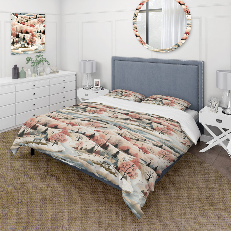 Autumn Scenery Scandinavian Pattern - Ensemble de housse de couette à motif floral