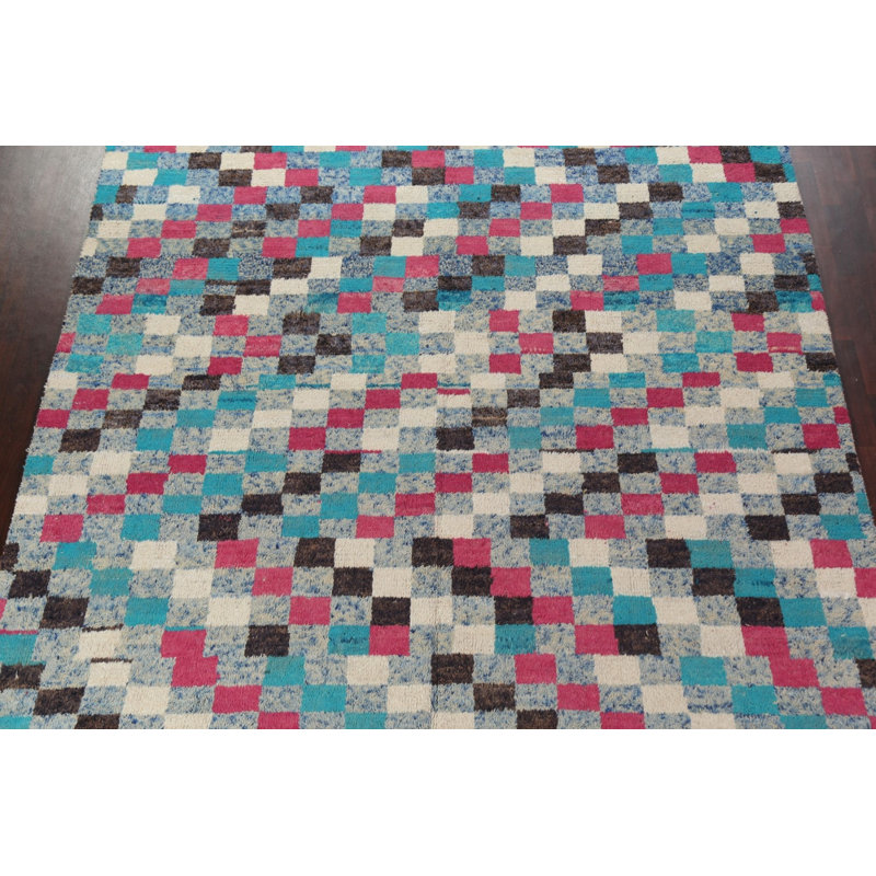 Tapis marocain à carreaux en laine noué à la main 10 x 15