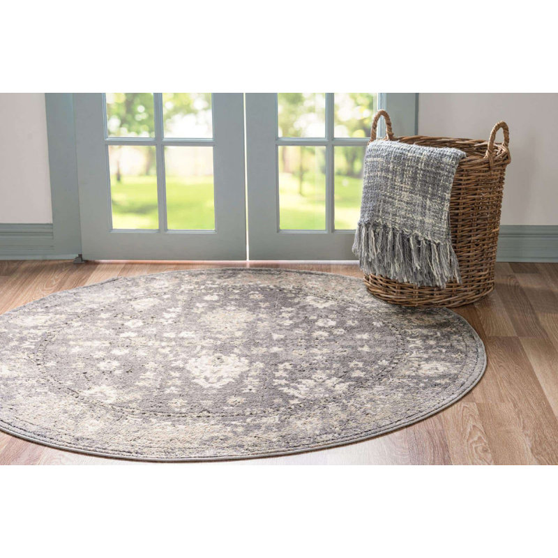 Tapis transitionnel Geddis de couleur fumée, Rond 3 pi 3 po