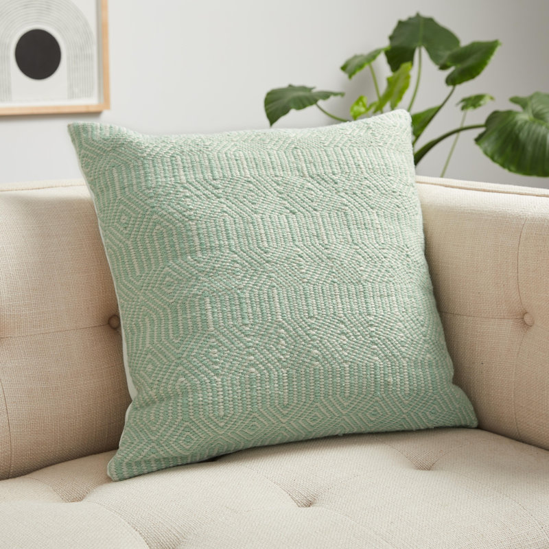 Outdoor Square Pillow Cover, Aqua/Ivory