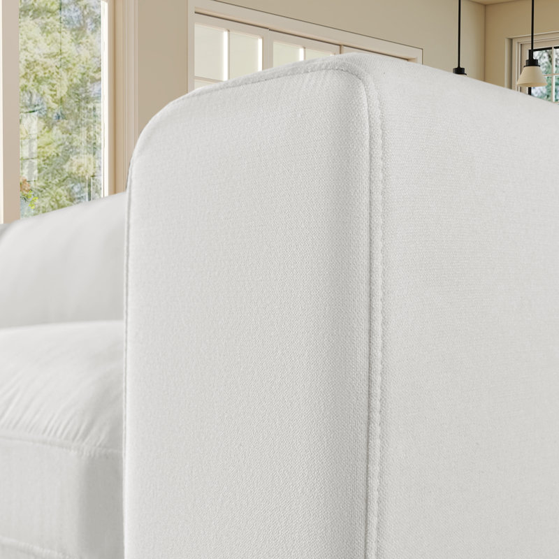 Oversized 152" 6-Seater U-Shaped Down-Filled Modular Sectional Sofa With Chaise, White, White Linen, 33.5" H x 152" W x 68" D