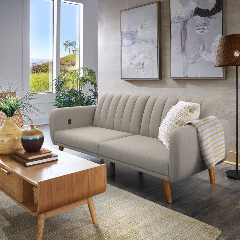 Lawon 81 Upholstered Convertible Sofa Bed with USB Charging Ports, Light Gray Fabric