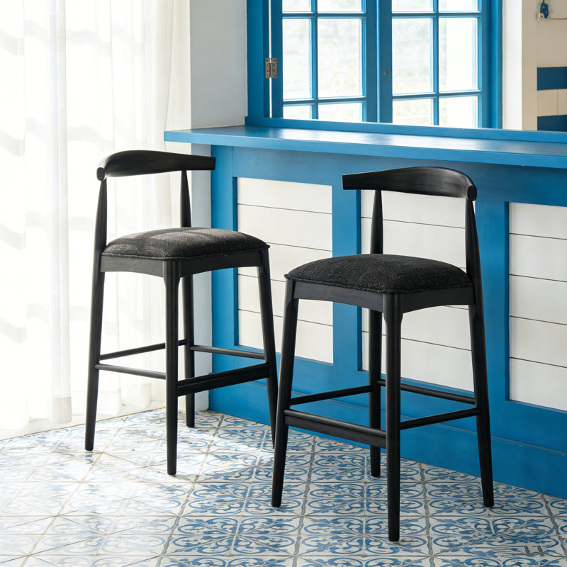 Ensemble de 2 tabourets de bar avec coussin moelleux et pieds robustes, Tabouret de bar (hauteur du siège de 30,5 po), Noir