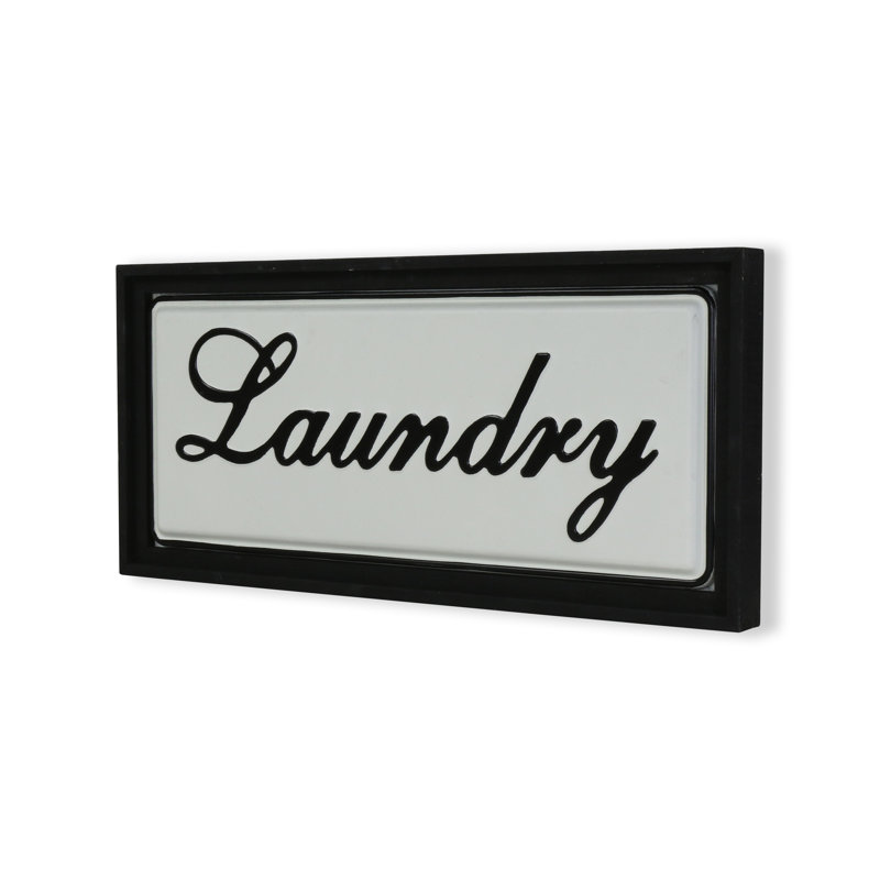 Colista Laundry 23.5" Modern Farmhouse Metal Wall Sign with Black Wood Frame