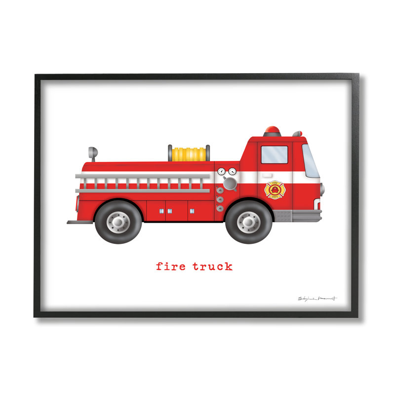 Camion de pompier rouge par Stephanie Workman Marrott - impression, Giclée encadrée noir minuit, H 11 po x l 14 po x P 1,5 po