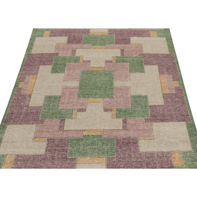 Distressed Homage Hand Knotted Wool Geometric Area Rug, Rectangle 9' x 12'