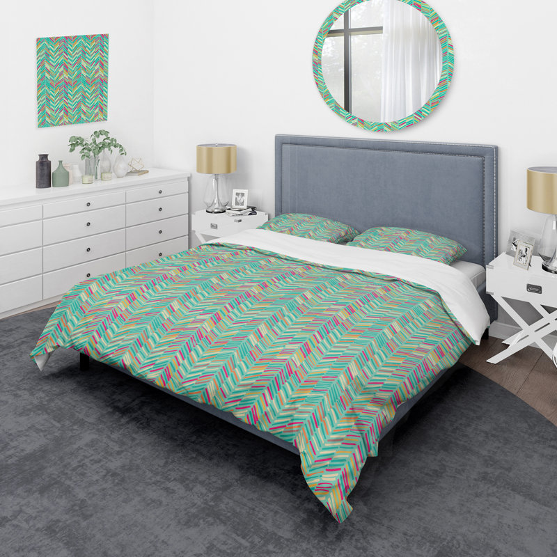 Green Scribble - Ensemble de housse de couette à motif abstrait - Microfibre de polyester