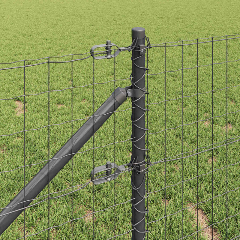 Vidaxl Fence With Posts Steel, Grey, 80cm H x 2500cm W x 3.2cm D