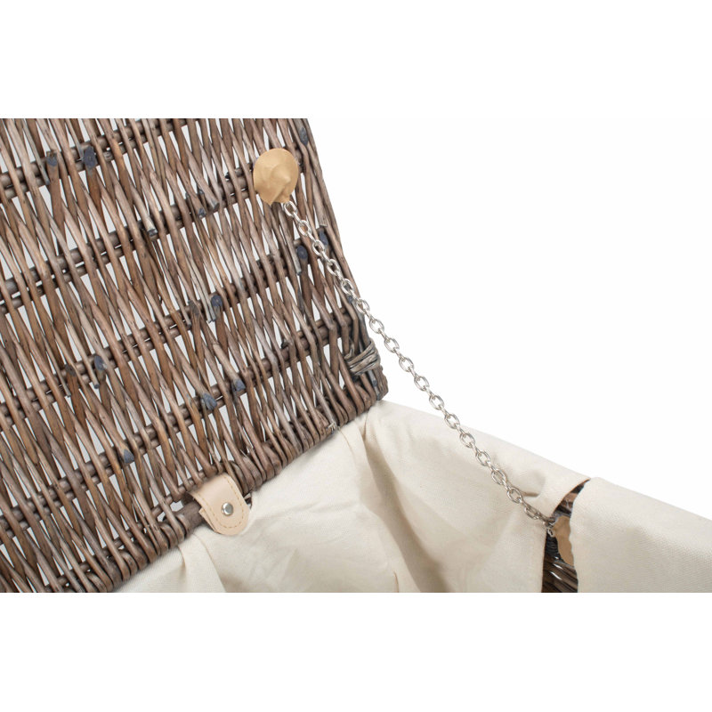 Wicker Rope Handled Trunk with Lining, Antique Wash/White