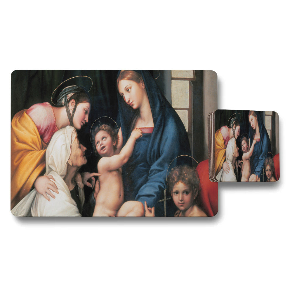 Madonna And Child Placemat Coaster Set With Renaissance Art