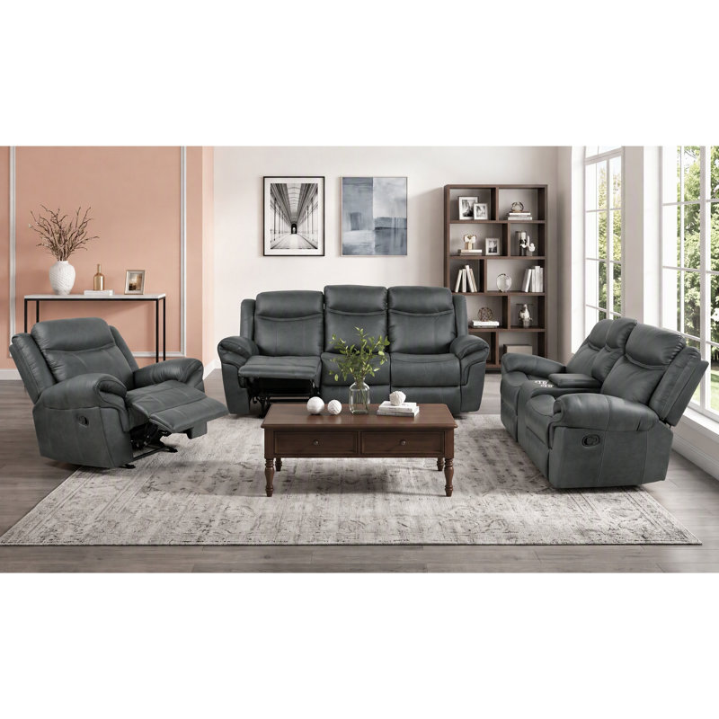 Ensemble de canapé inclinable manuel transitionnel, Dark Grey