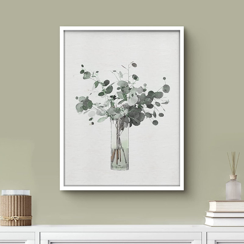 "Wood Stem Bunch" dans un vase - Peinture avec cadre photo, Blanc