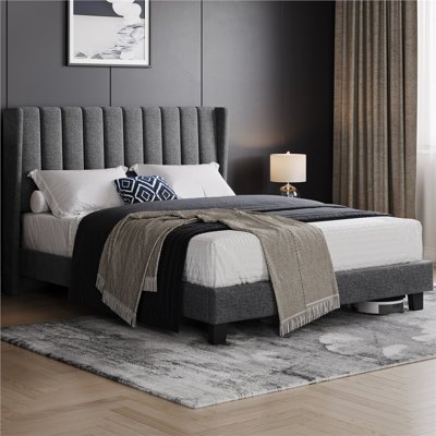 Upholstered Bed Frame with Channel Tufted Headboard