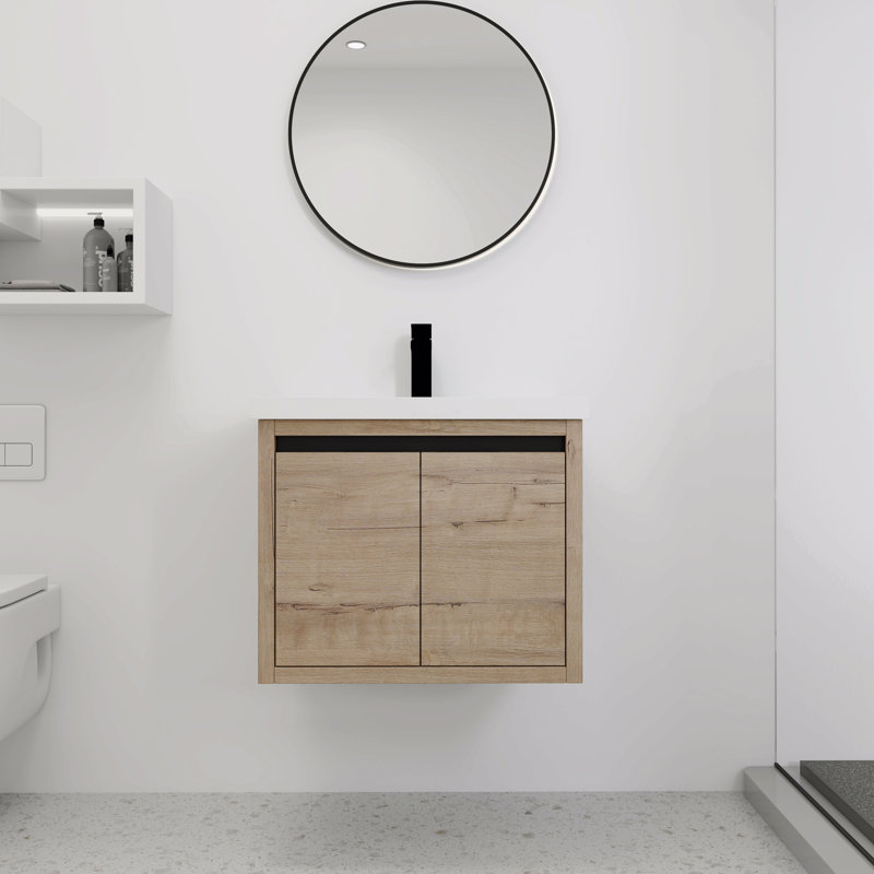Armoire de salle de bain avec lavabo, portes à fermeture douce, conception à fixation flottante, Brun