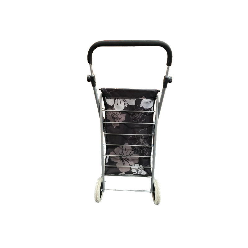 4 WHEEL SHOPPING TROLLEY - BLACK FLOWERS
