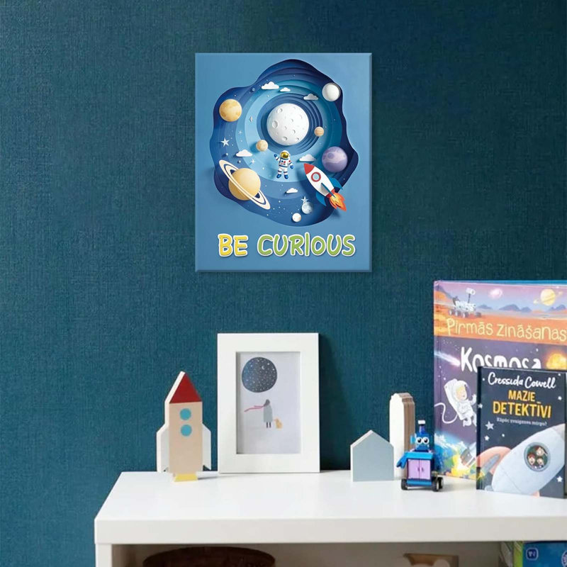 Space Astronaut Kids Framed Canvas Wall Art Nursery Inspirational Artwork,20x25cm