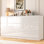 Commode 9 tiroirs de 70 po avec prise de courant et surface ultrabrillante, large commode de rangement moderne pour le salon de la chambre à coucher, le vestibule, le couloir