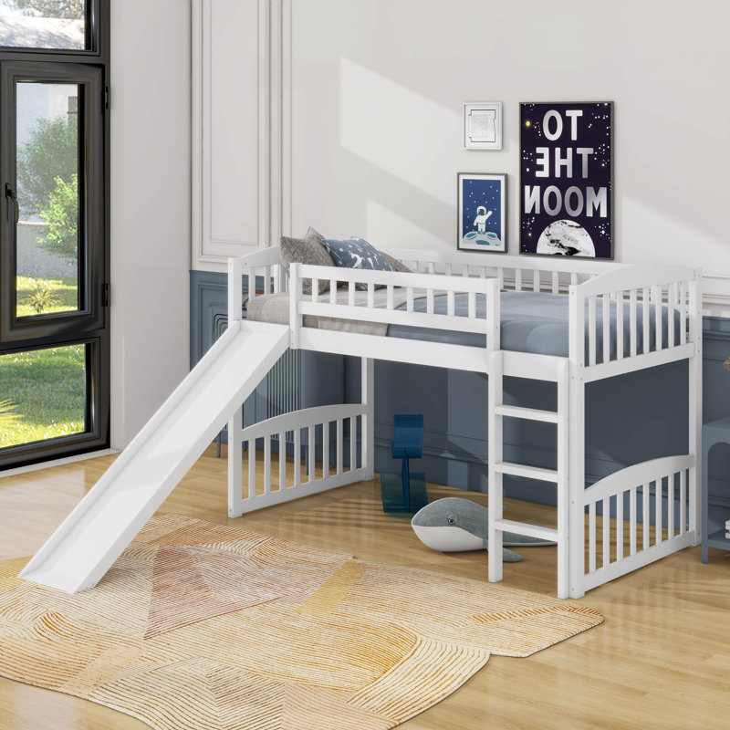 Twin Loft Bed With Slide And Ladder, White
