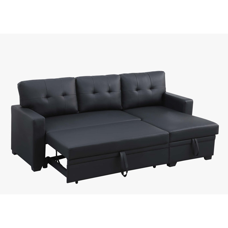 81.9'' Square Arm Sofa Bed, Black Faux Leather