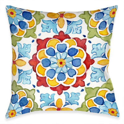 Mediterranean Medallion Blossom Floral Throw Pillow