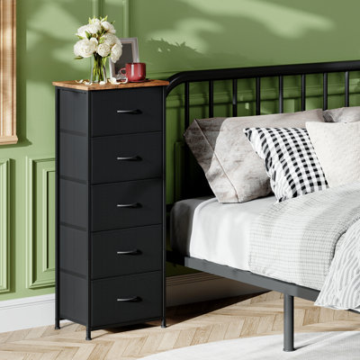 Grande commode pour la chambre à coucher avec 5 tiroirs, commode de rangement avec bacs en tissu amovibles pour le placard, le chevet, le vestibule, le vestibule, le brun rustique noir