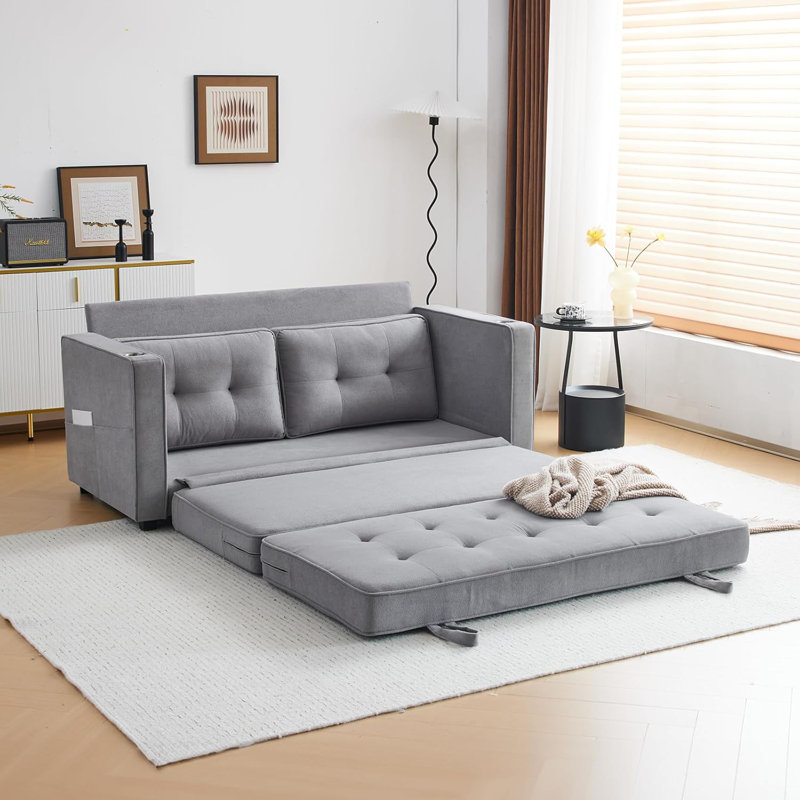 Deymi 64.2" Sleeper Sofa sofa bed, Gray Chenille