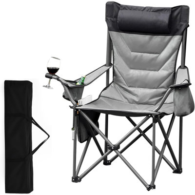 Chaise de camping pliante surdimensionnée et rembourrée avec dossier haut et coussin - capacité de 500 lb, chaise portative d'extérieur pour la randonnée, la pêche, la plage, la fête de la queue - 1 paquet